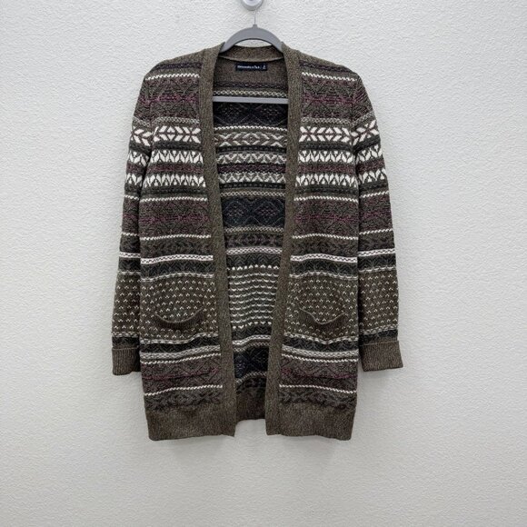 Abercrombie & Fitch Fair Isle Cashmere Blend Knit Cardigan Sweater Womens Small - Picture 1 of 8